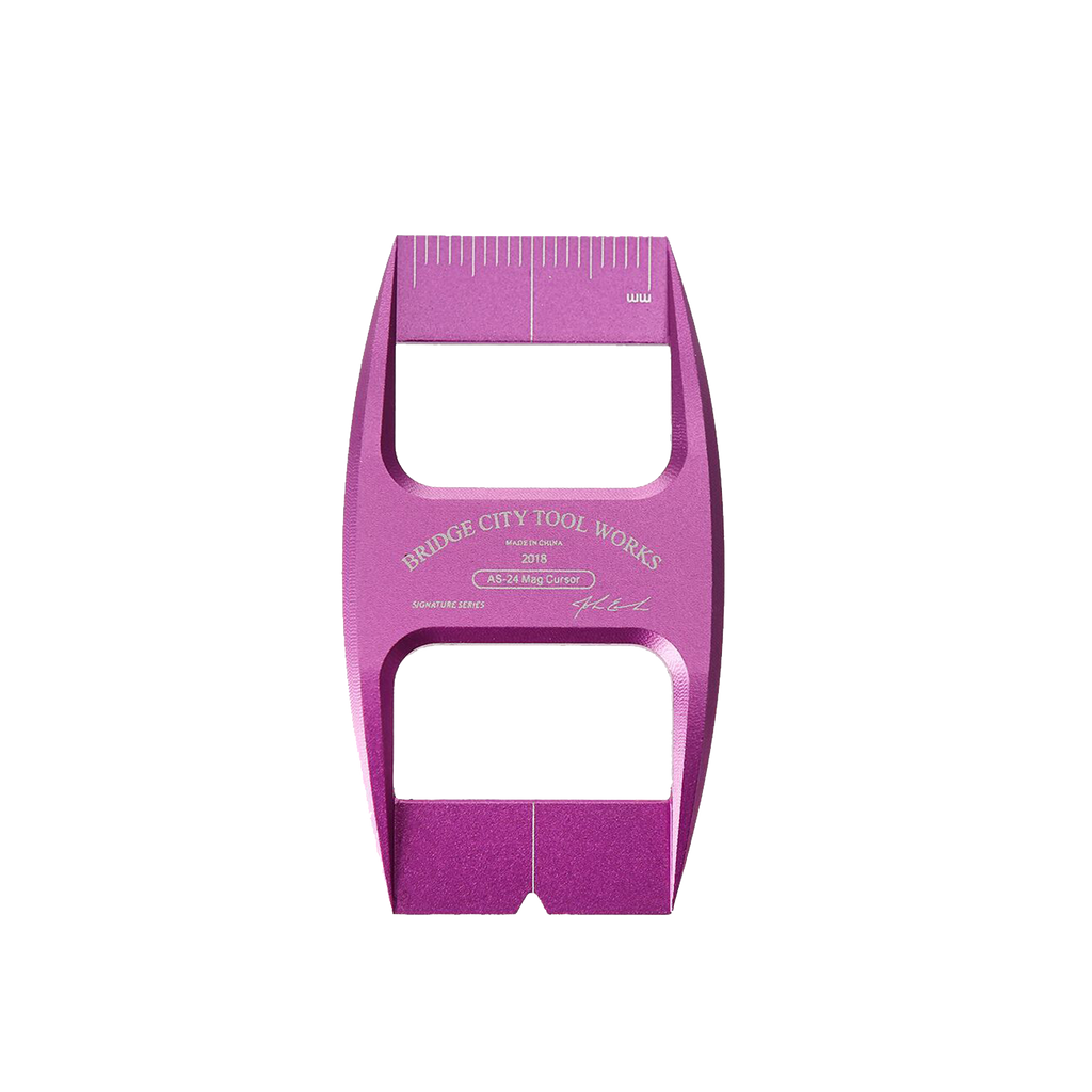 purple magnetic cursor, designed for use with an adjustable square for making quick positioning marks on workpieces.